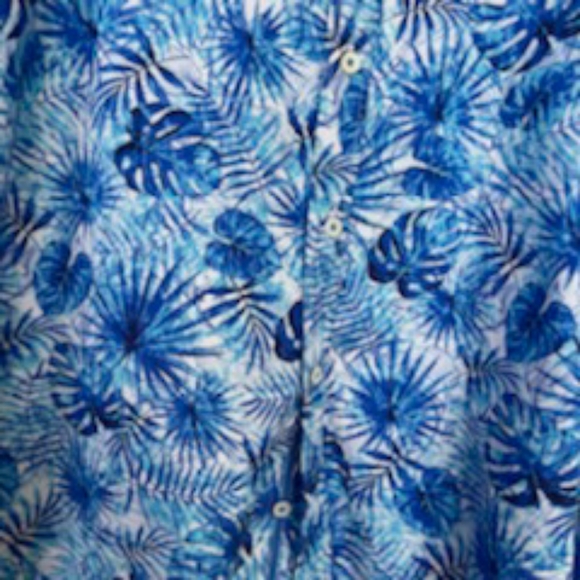 BUGATCHI CLASSIC FIT BUTTON FLIP CUFF BLUE PALM LEAVES SHIRT LARGE - Picture 9 of 16